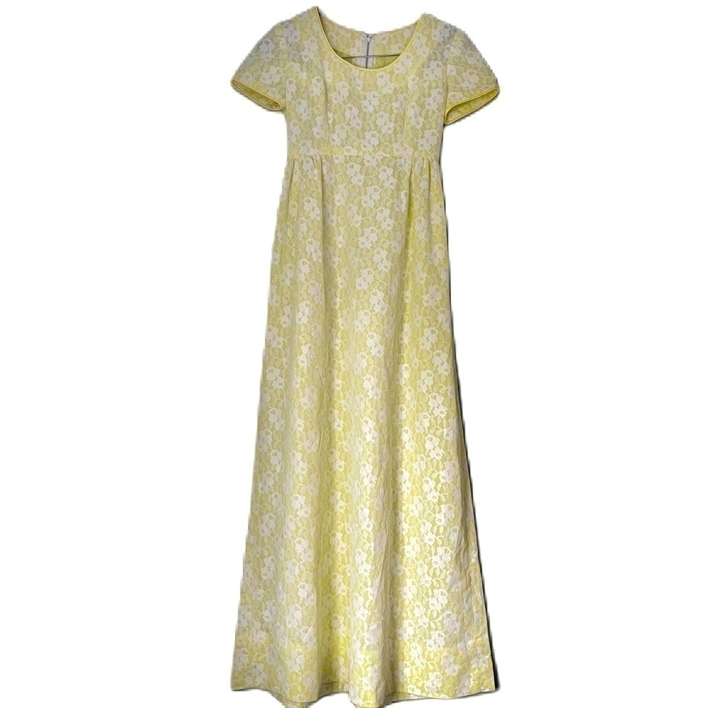 Handmade Vintage Yellow Lace Dress | Small